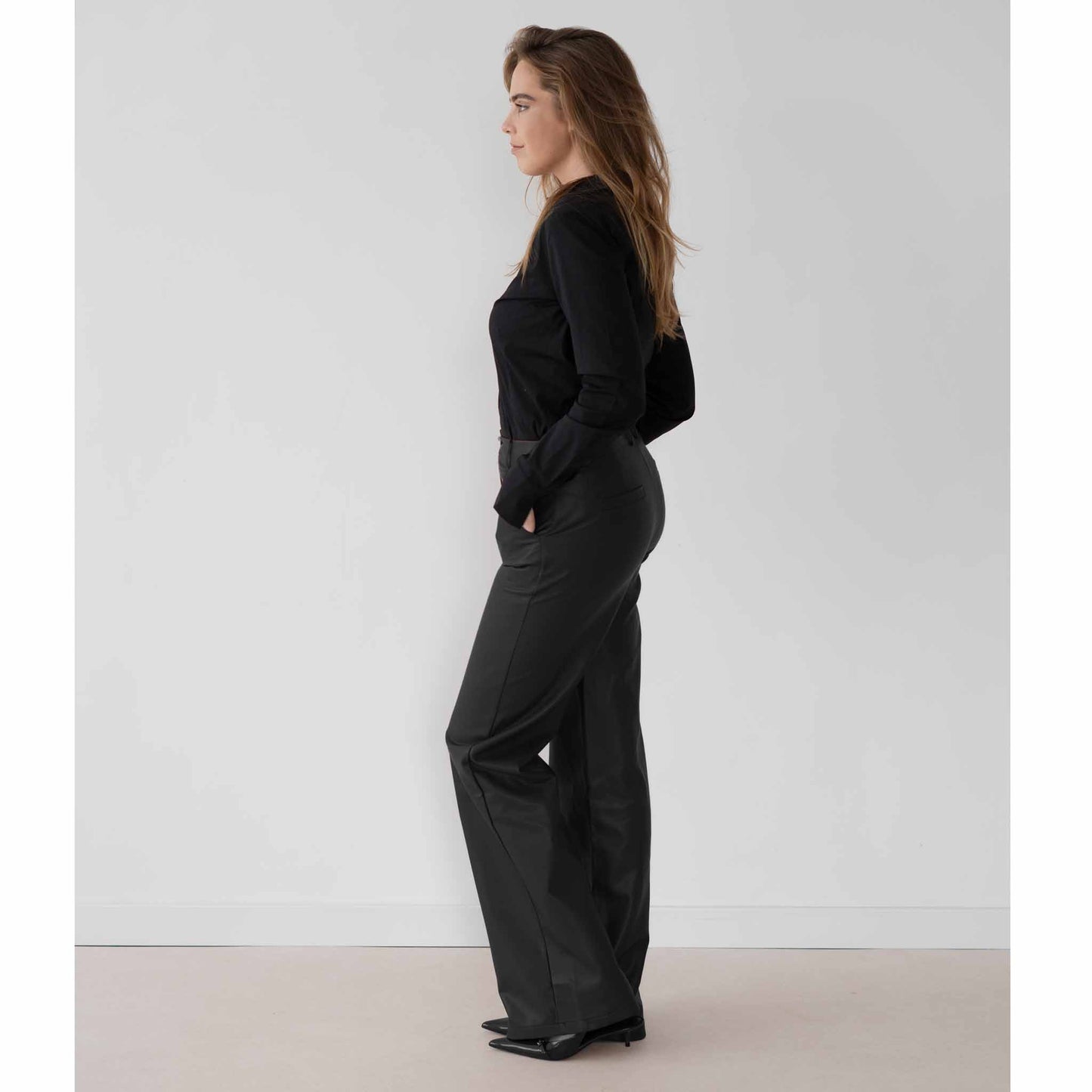 Smashed Lemon Broek Leatherlook Zwart | Tall