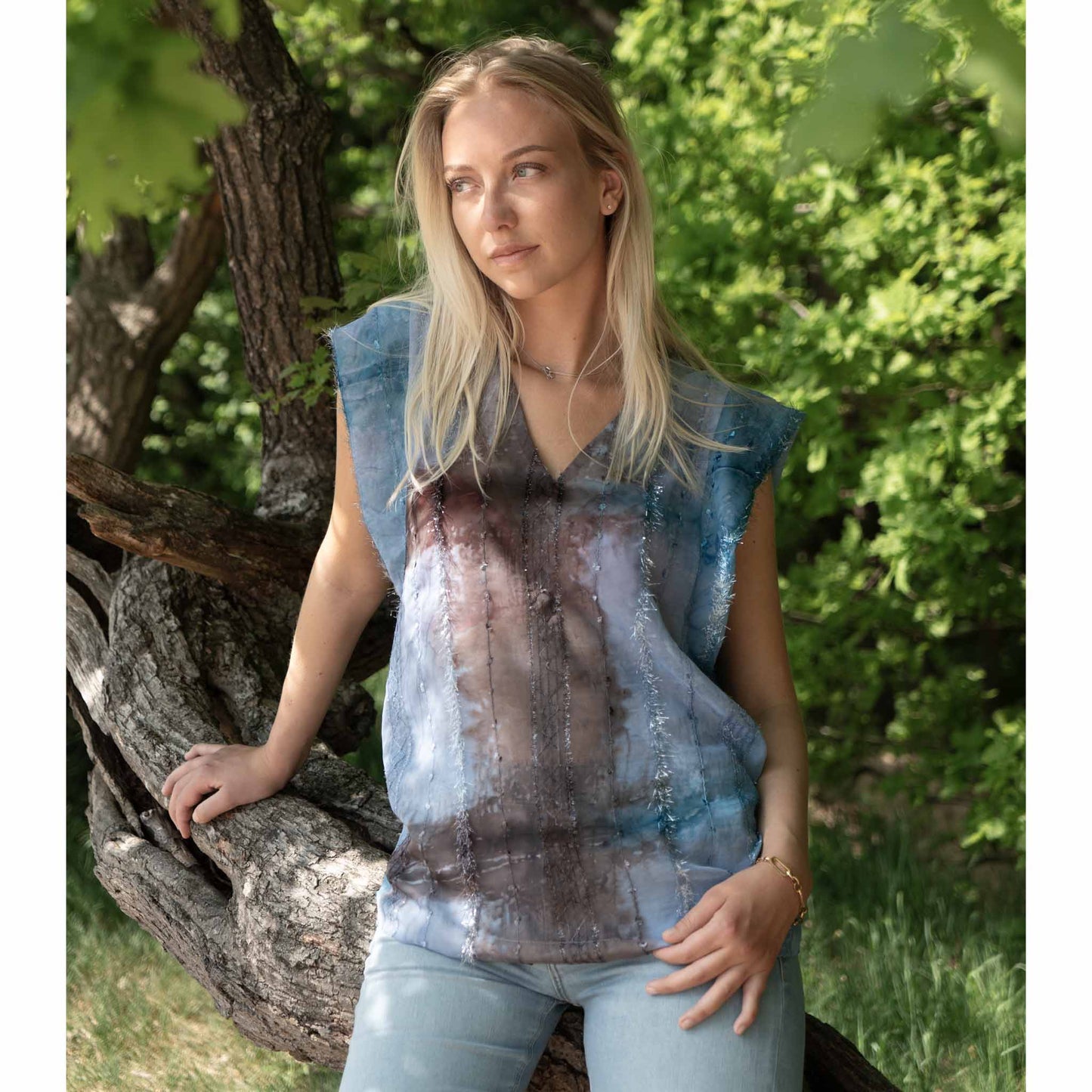 Tall Longlady Shirt Odit Lurex Blauw - lange vrouwen