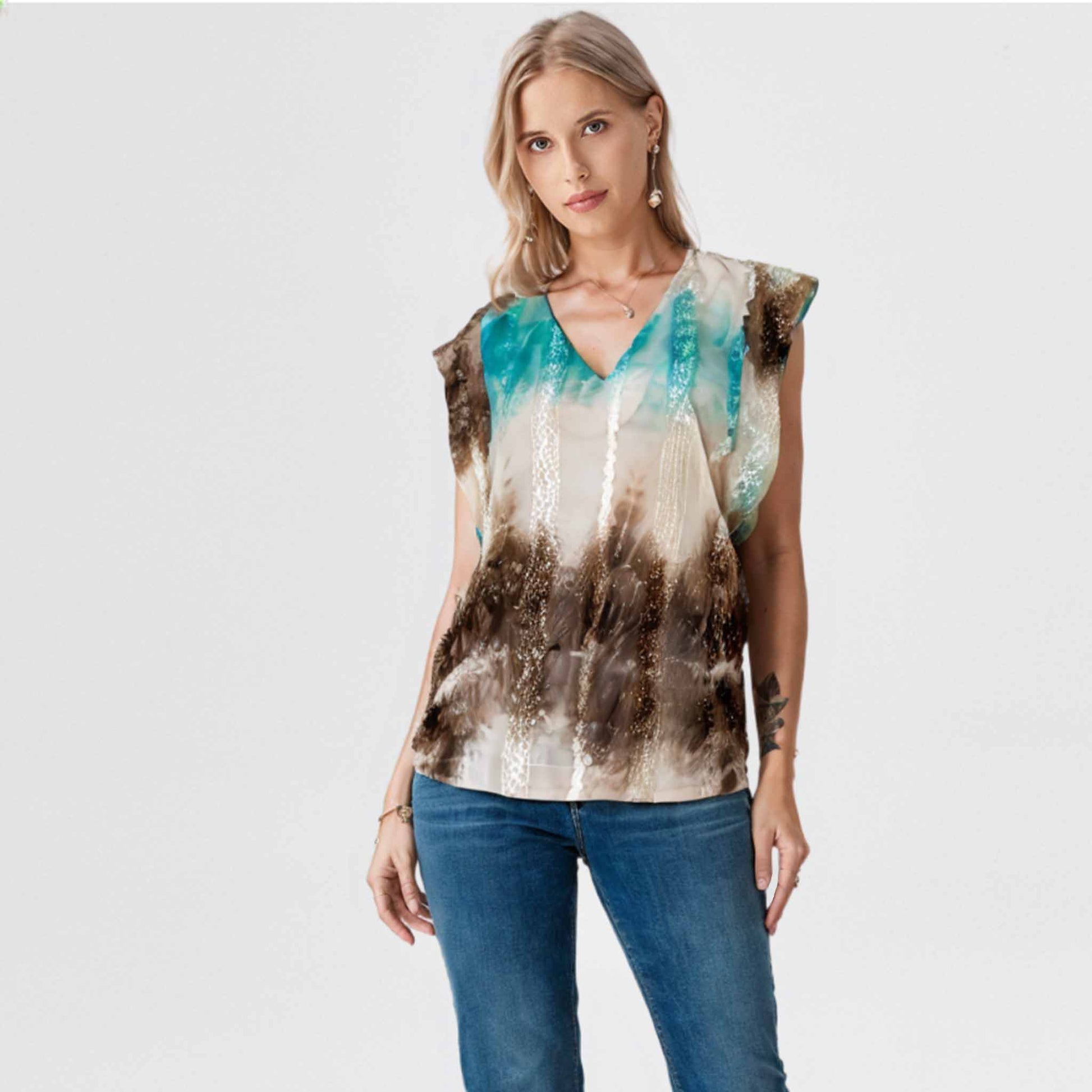 Tall Longlady Shirt Odit Lurex Aqua - lange vrouwen