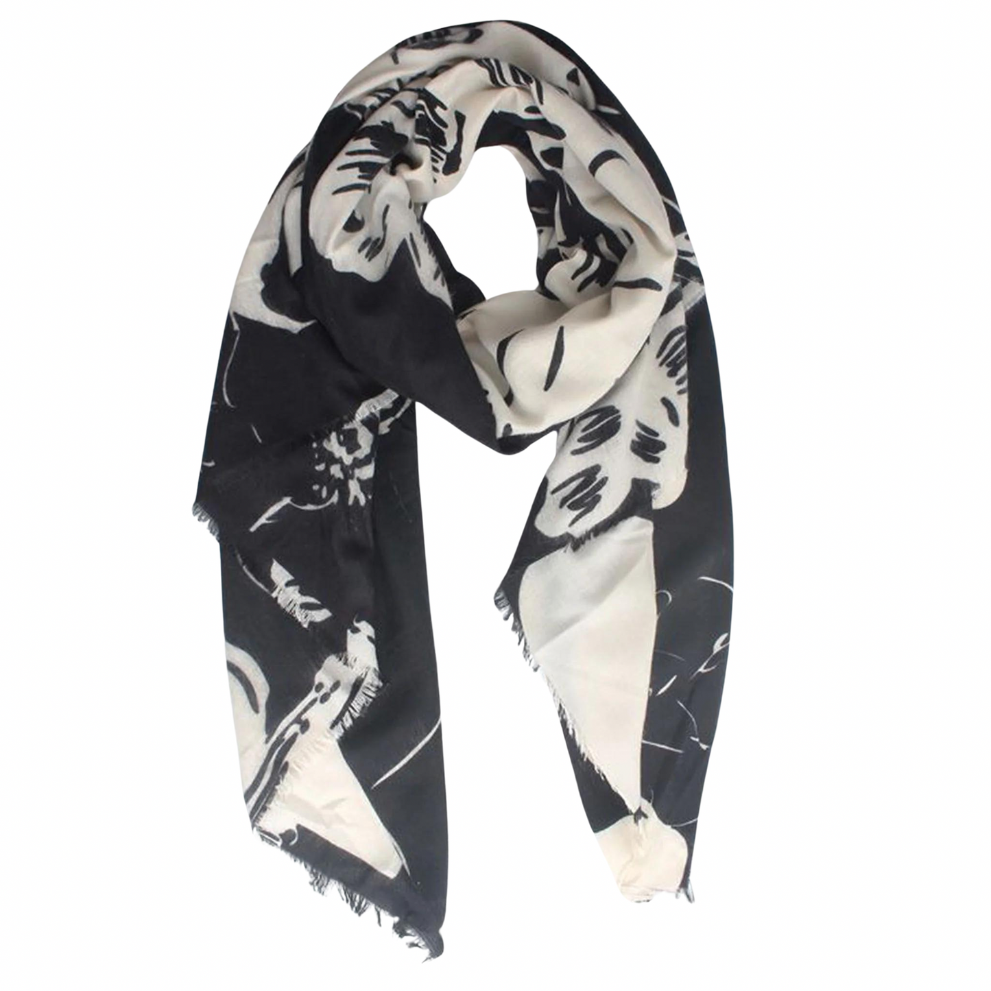 Tall Sjaal Zwart Creme Flower - lange vrouwen