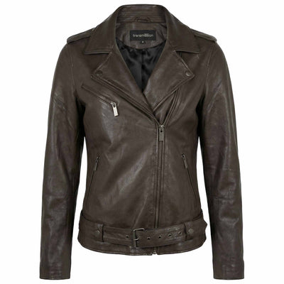 Transmission Bikerjacke Leder Dunkelbraun | Tall