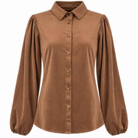 NED Blouse Mayliera Velvet Rib Bruin | Tall