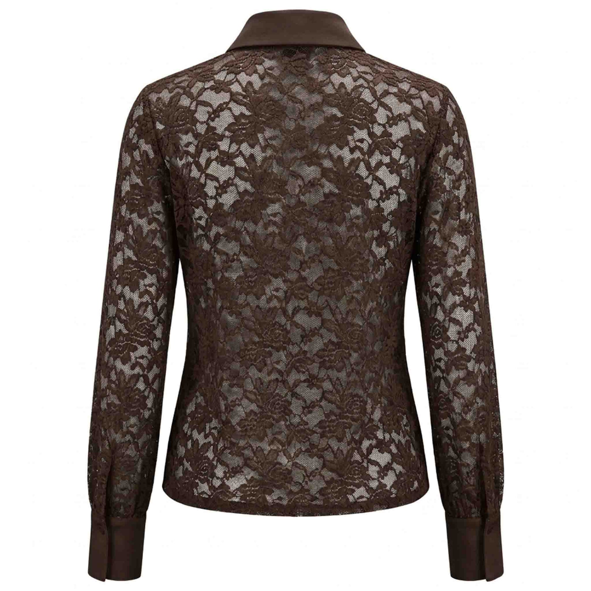 Tall Blouse lange vrouw Only M Kant Donkerbruin | achterzijde | Lange vrouwen