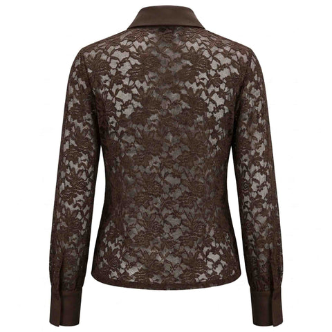 Tall Blouse lange vrouw Only M Kant Donkerbruin | achterzijde | Lange vrouwen