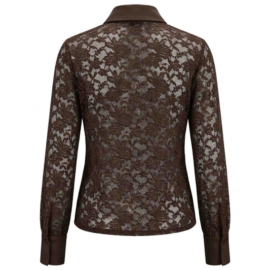 Tall Blouse lange vrouw Only M Kant Donkerbruin | achterzijde | Lange vrouwen