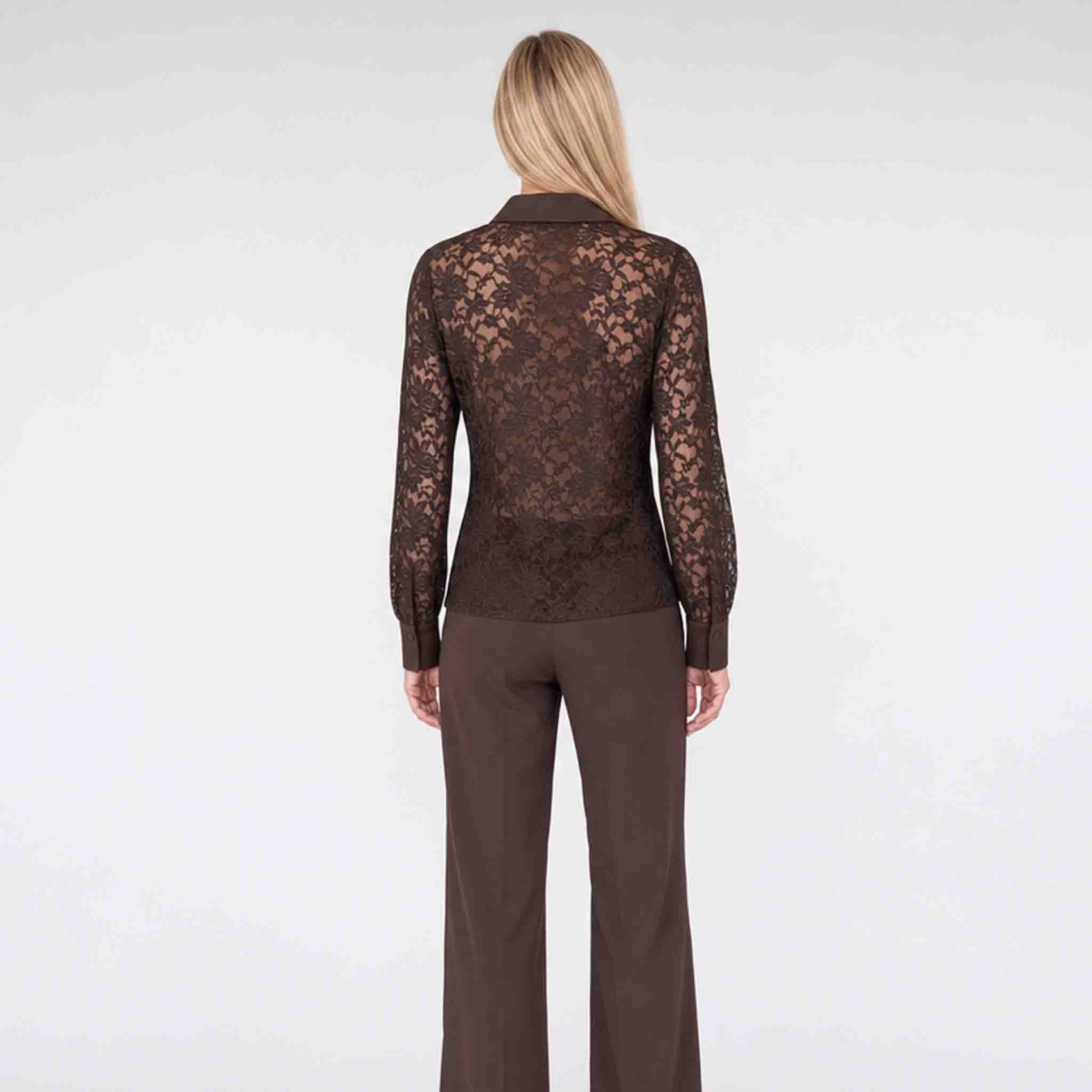 Only-M Lace Blouse Dark Brown | Tall