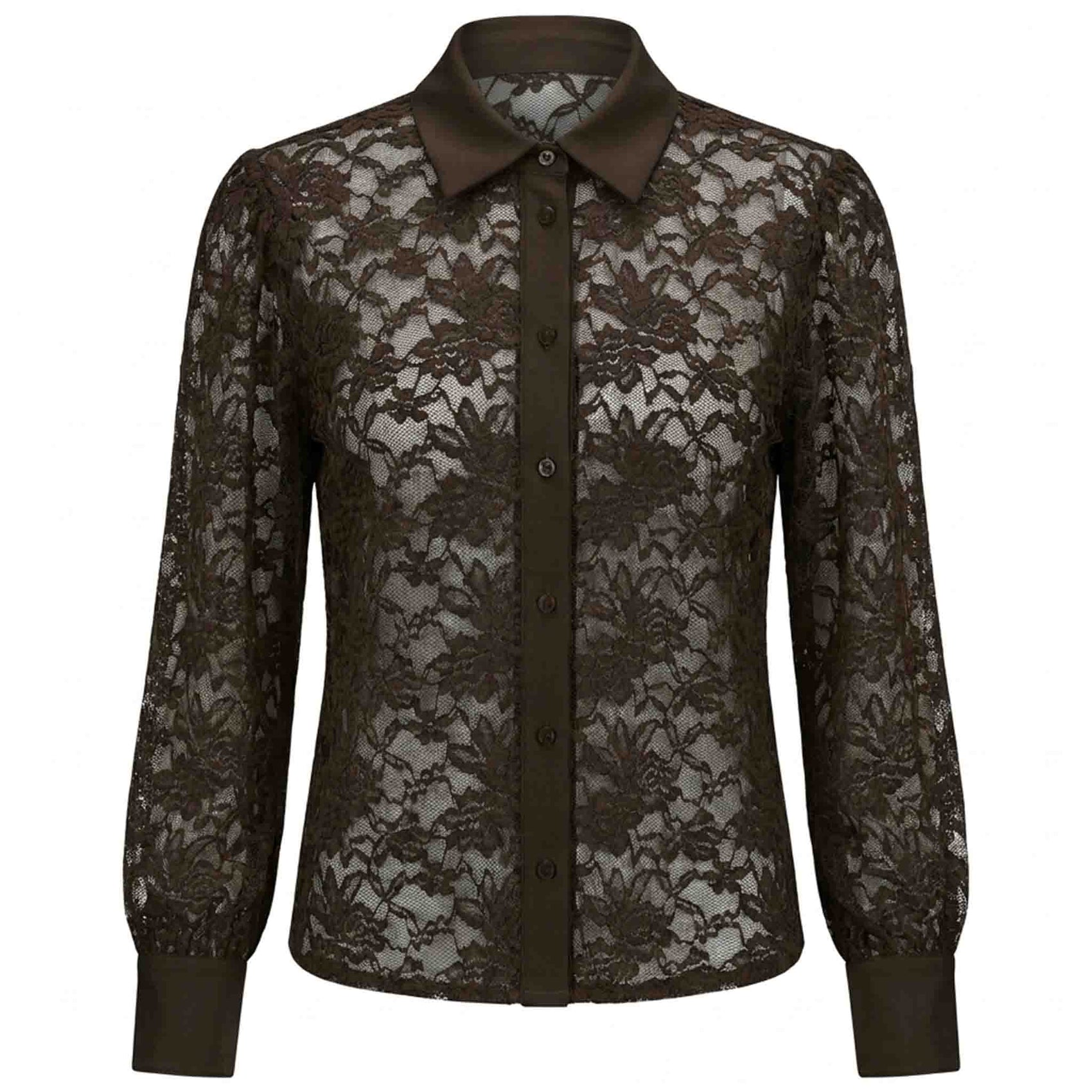 Tall Blouse lange vrouw Only M Kant Donkerbruin | voorzijde | Lange dames