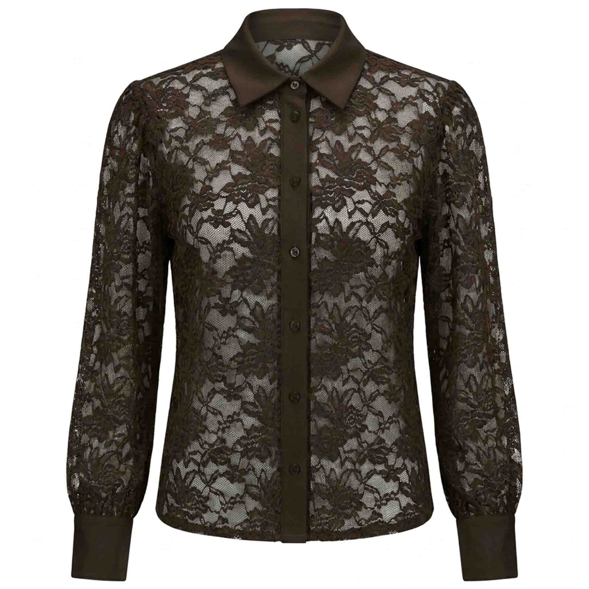 Tall Blouse lange vrouw Only M Kant Donkerbruin | voorzijde | Lange dames