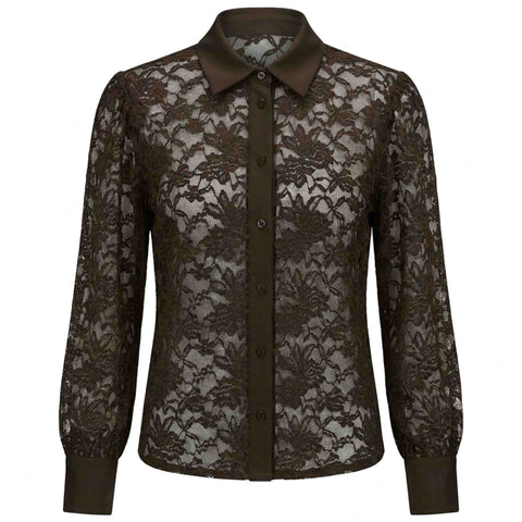 Tall Blouse lange vrouw Only M Kant Donkerbruin | voorzijde | Lange dames