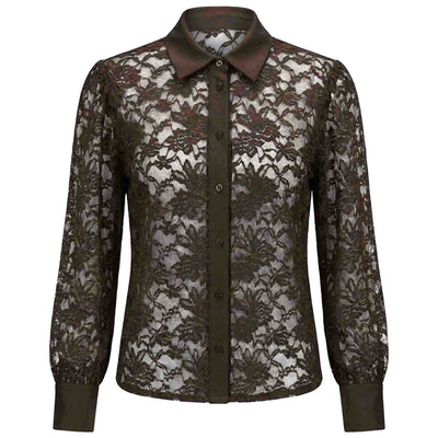 Only-M Blouse Kant Donkerbruin | Tall
