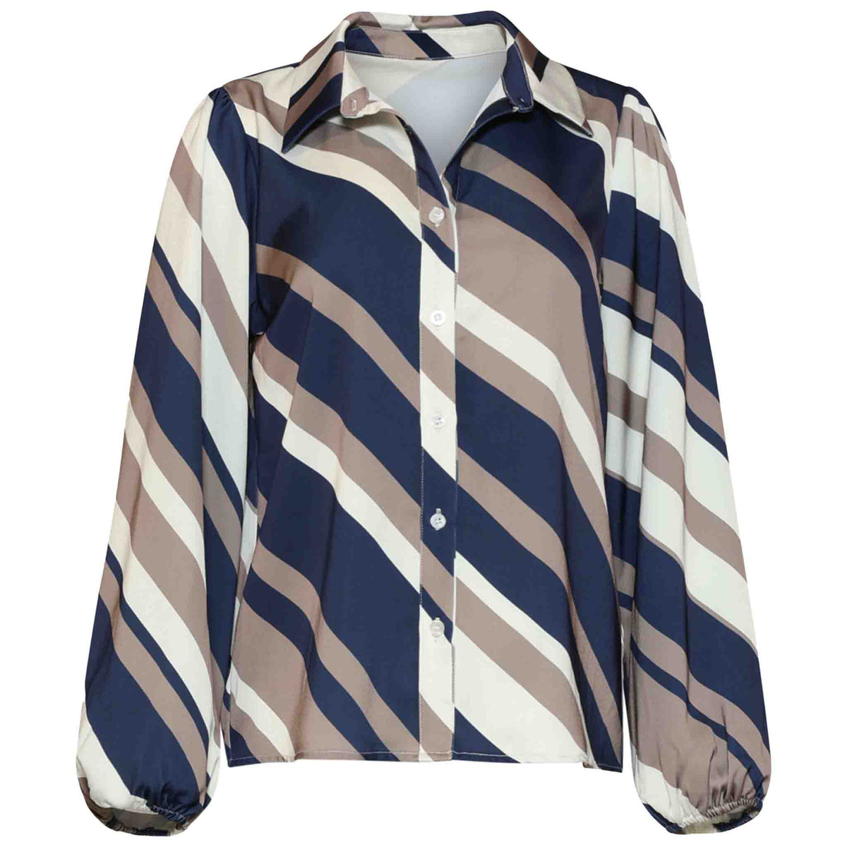 Smashed Lemon Blouse Streep Donkerblauw – voorzijde – kleding voor lange vrouwen