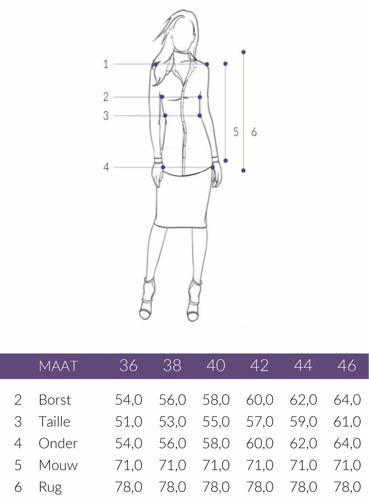 Maattabel Longlady Blouse Dina | Tall