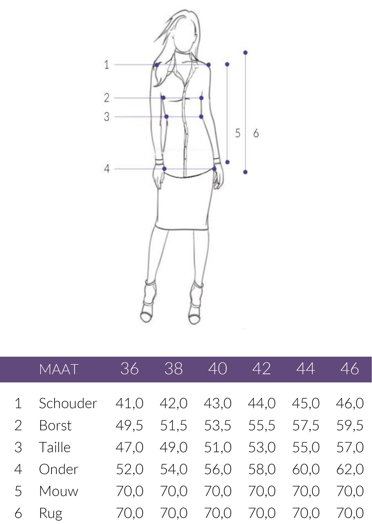 Maattabel Longlady Blouse Daniella | Tall