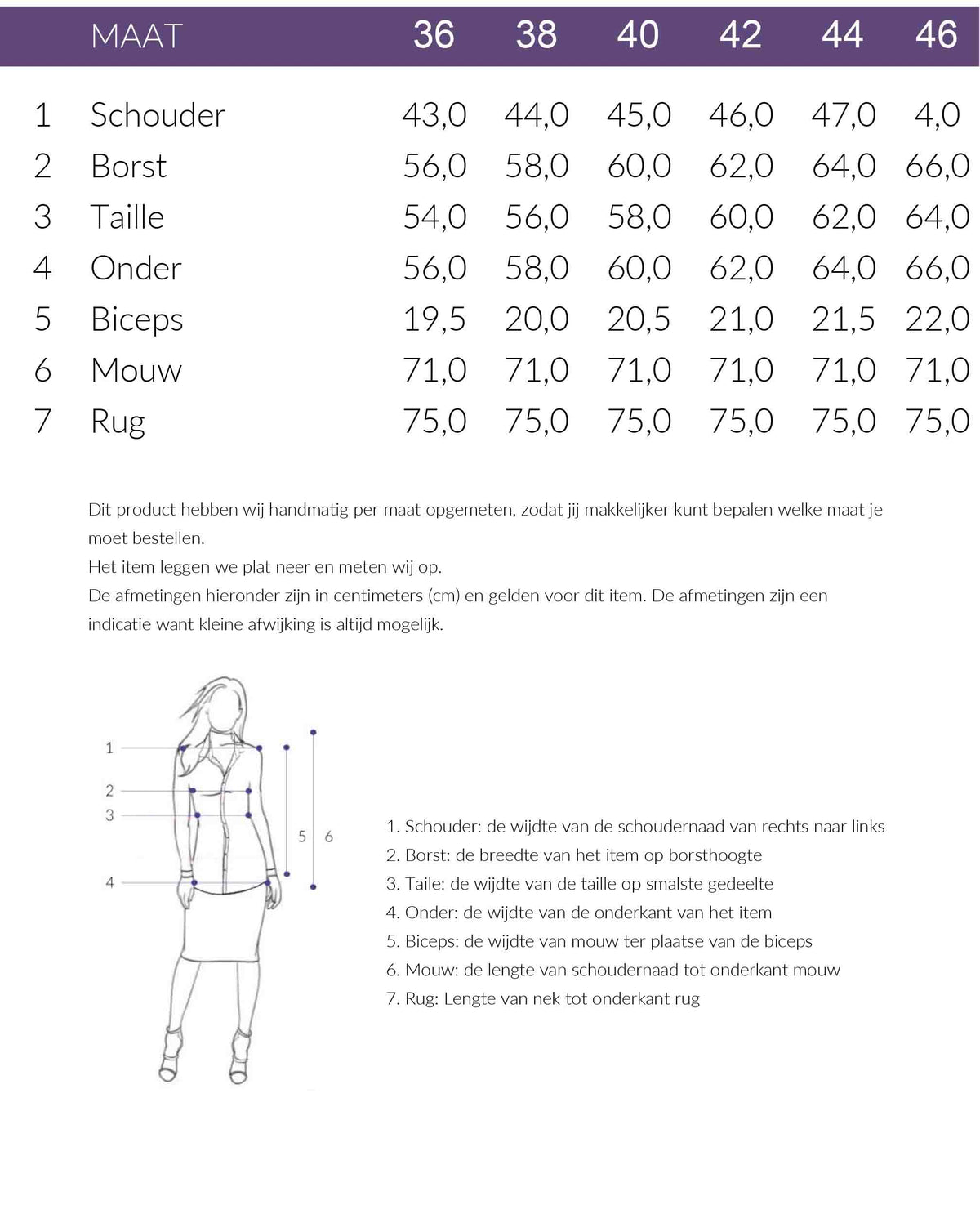 Maattabel Longlady Blouse Danny Lichtblauw | Tall