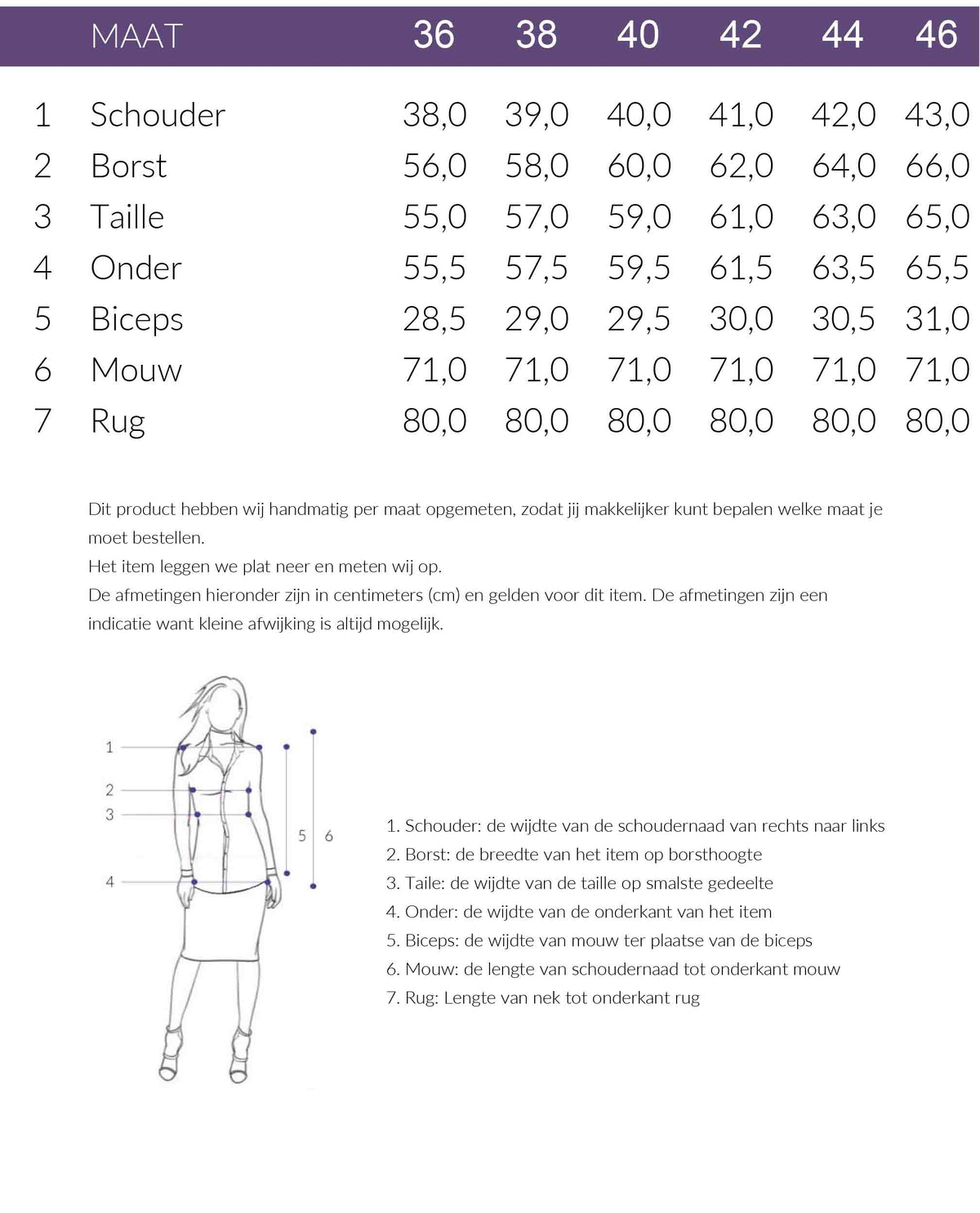 Maattabel Longlady Blouse Debby Donkergroen | Tall