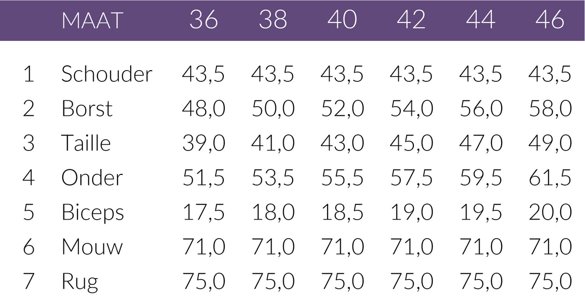 Maattabel Longlady Blouse Diana | Tall