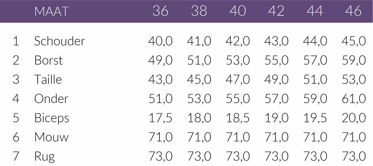 Maattabel Longlady Blouse Dienne Offwhite | Tall