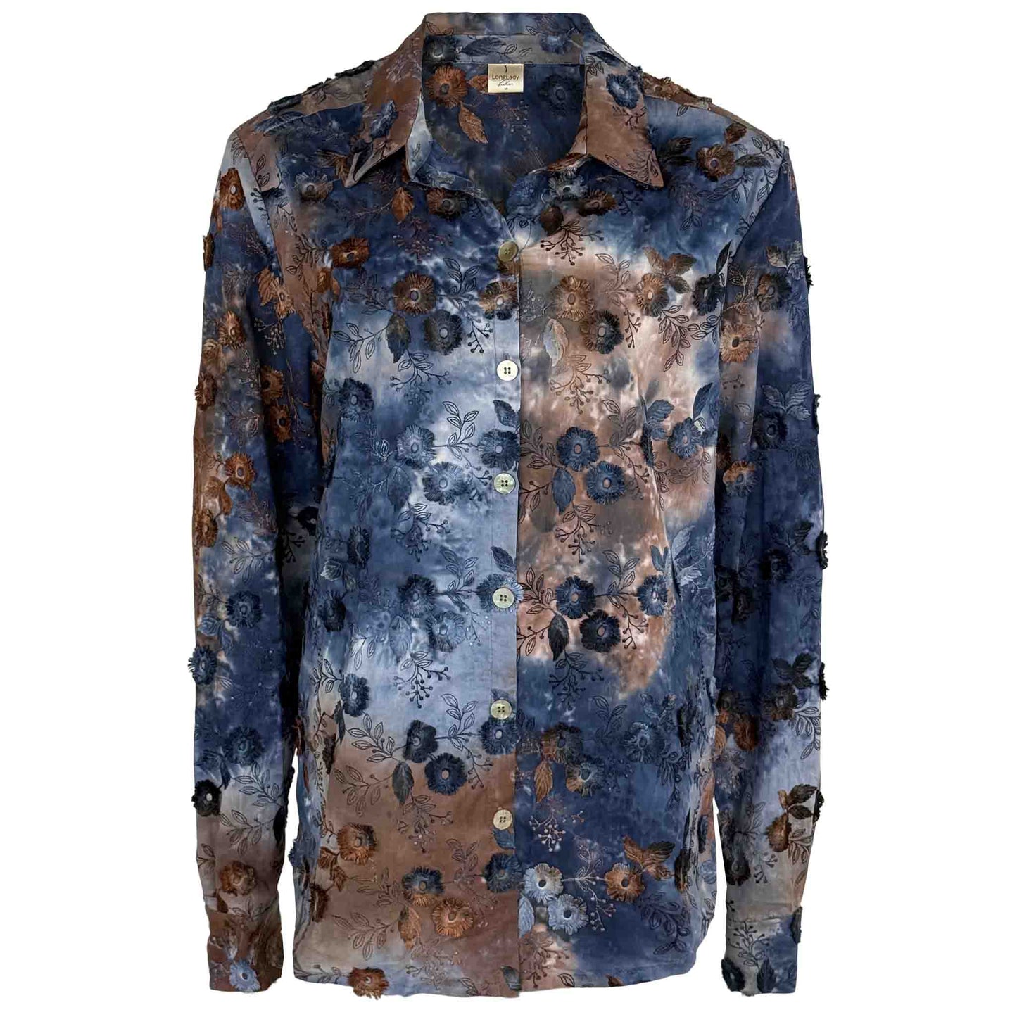 Longlady Blouse Dina Embroidery Blauw | Tall