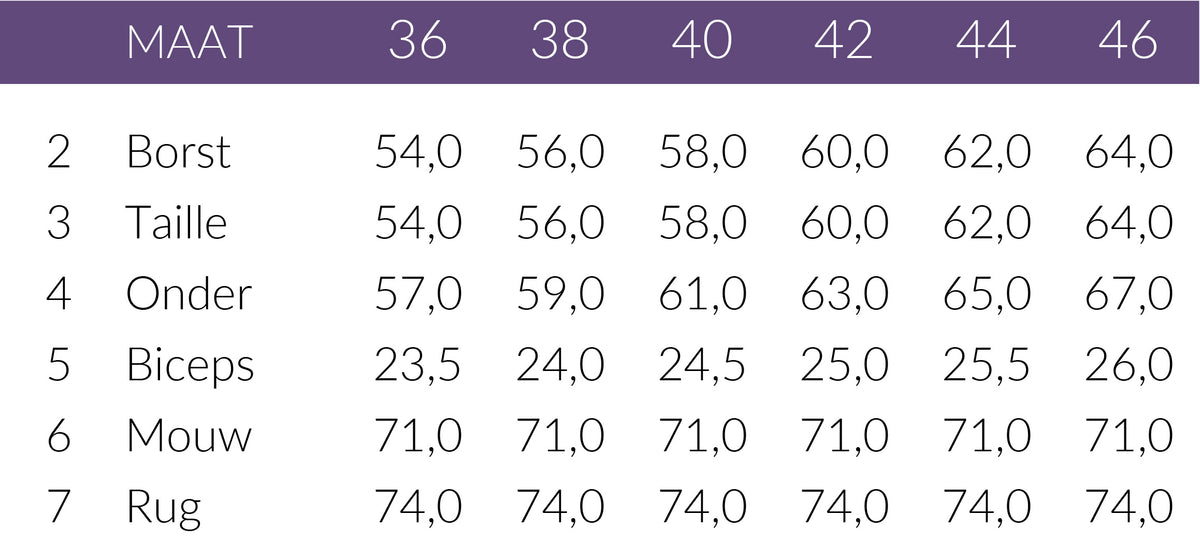 Maattabel Longlady Blouse Dionne Aquarelle | Tall