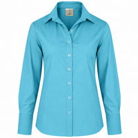 Longlady Blouse Dorande Aquablauw, tall kleding voor lange vrouwen voorzijde