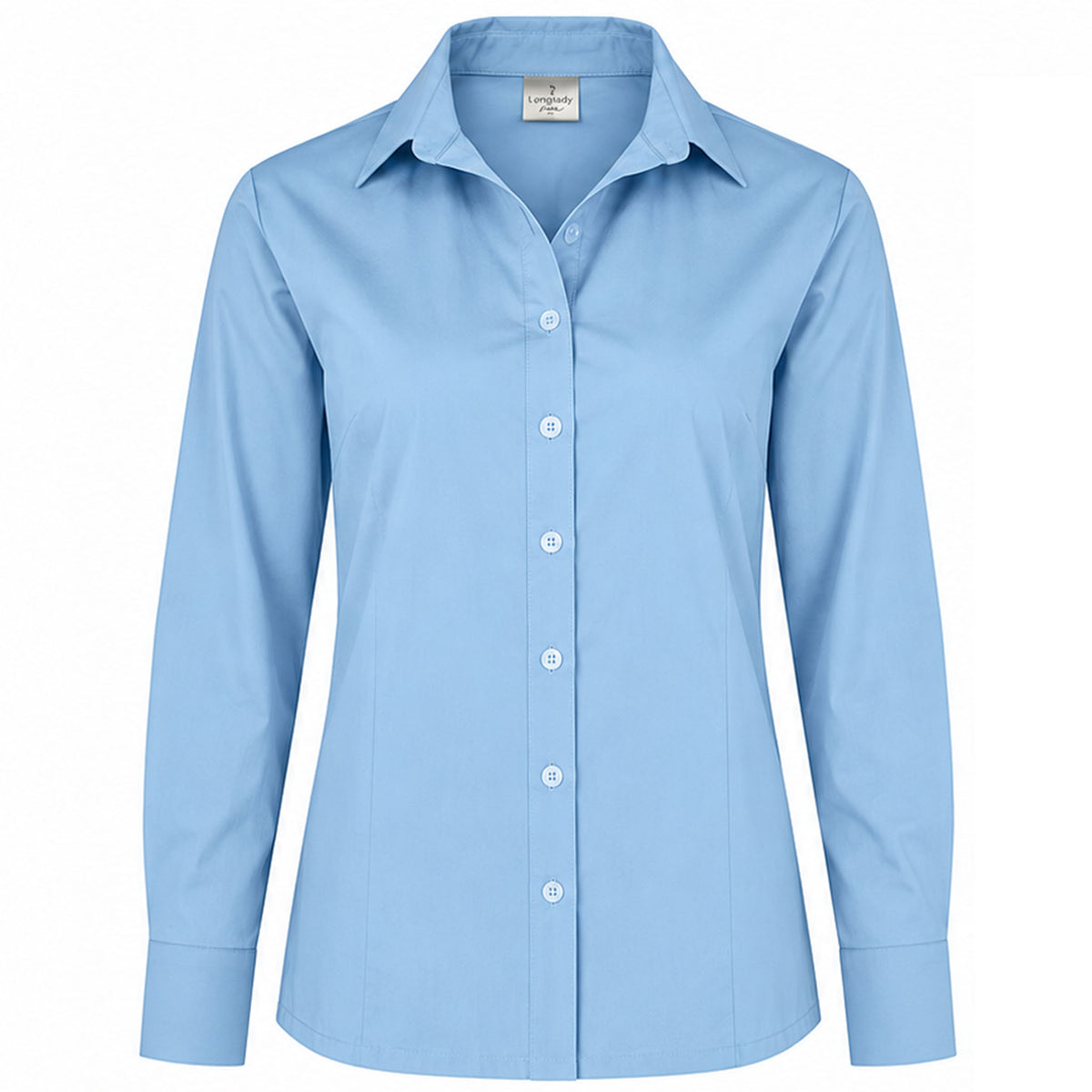 Longlady Blouse Dorande Lichtblauw, kleding voor lange vrouwen, voorzijde