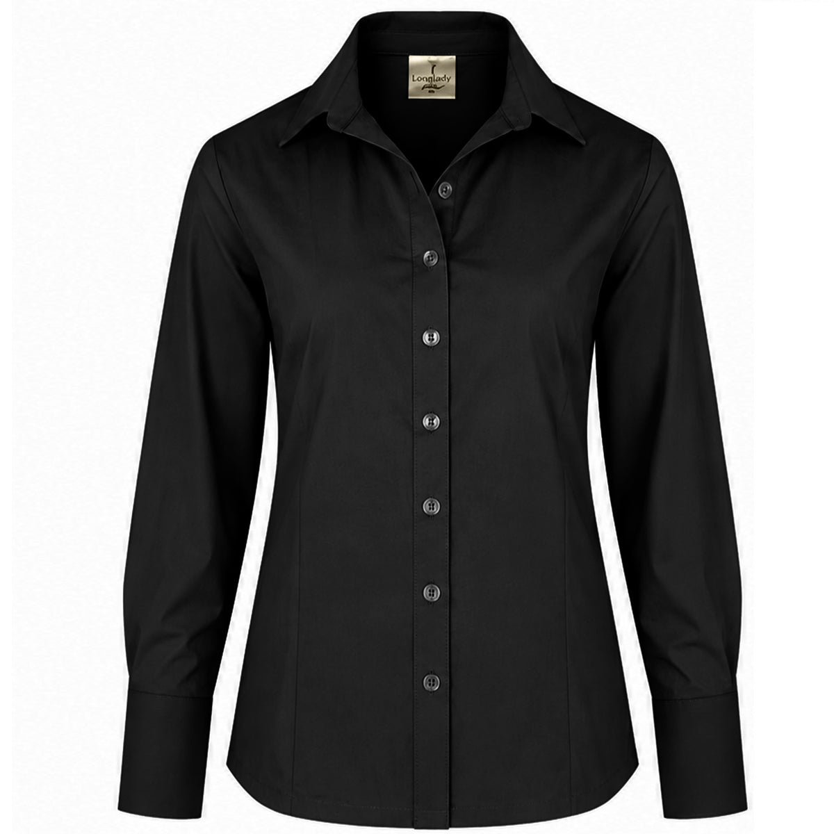 Longlady Blouse Dorande Zwart, tall kleding voor lange dames, voorzijde
