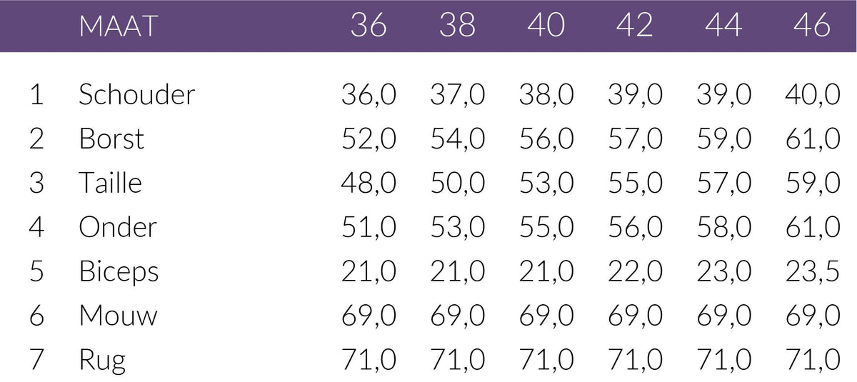 Maattabel Maicazz Blouse Puxus | Tall