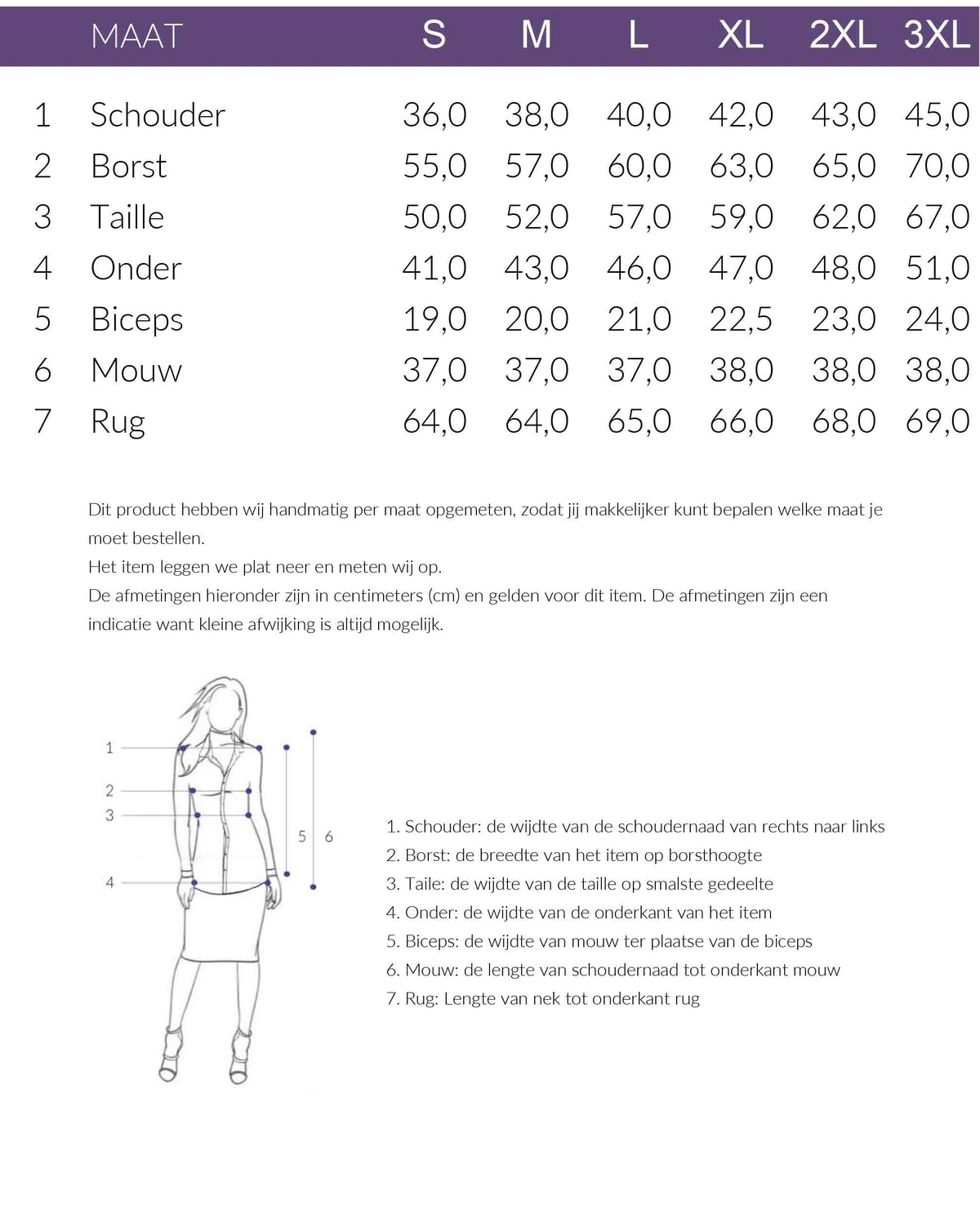 Maattabel NED Blouse Plumet | Tall