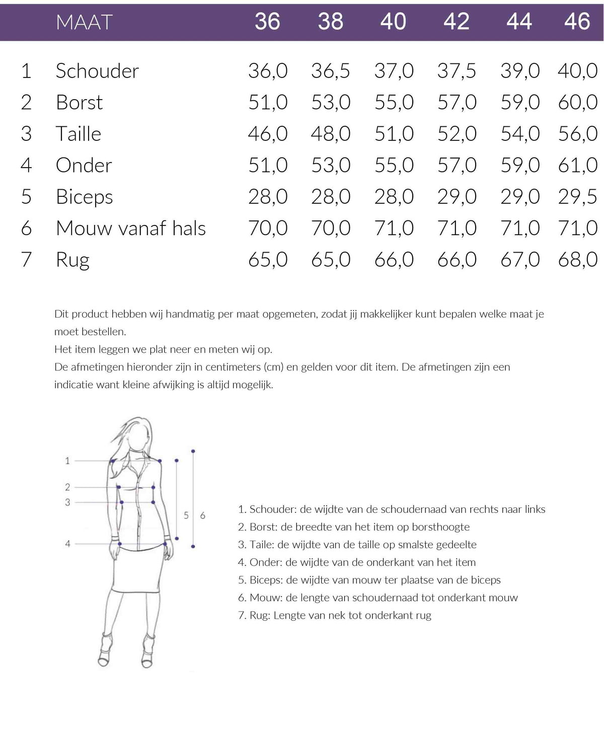 Maattabel Only-M Blouse Flora | Tall
