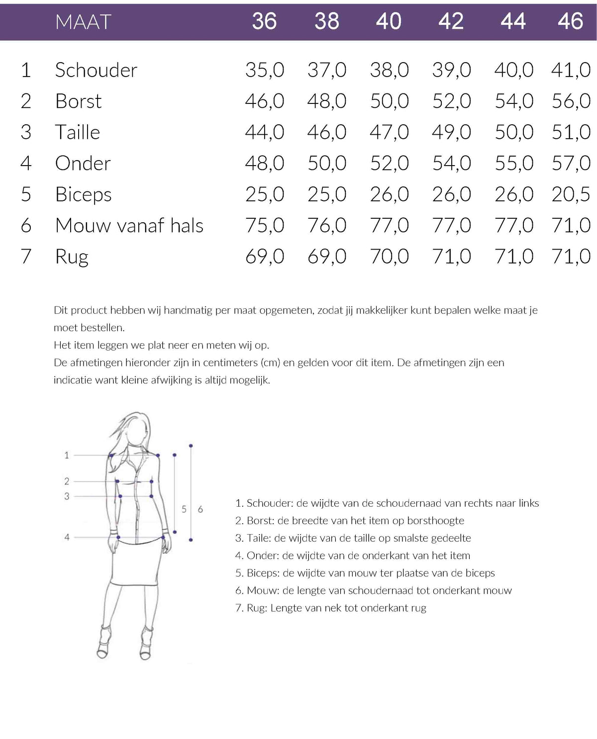 Maattabel Only-M Blouse Kant Donkerbruin | Tall