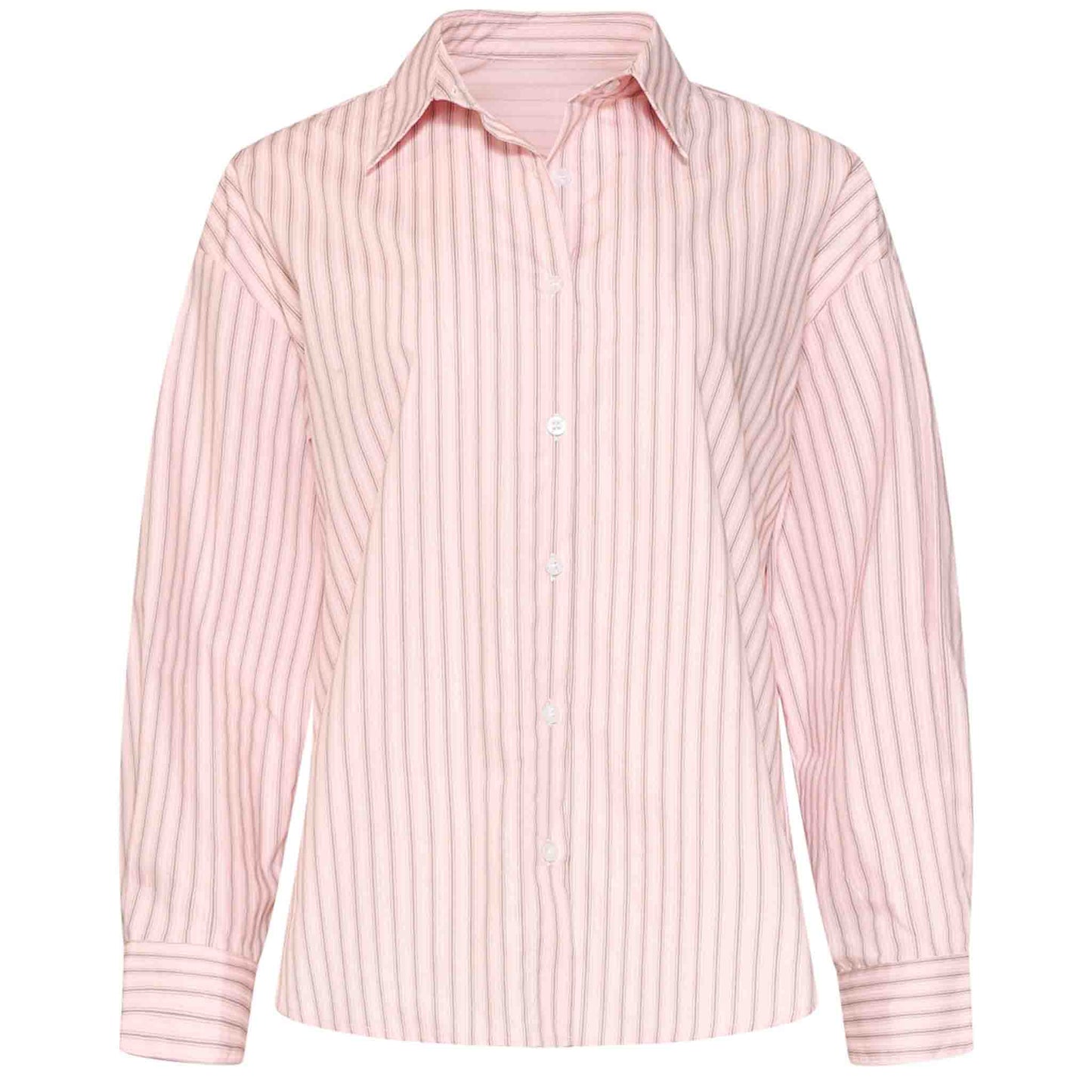 Smashed Lemon Blouse Streep Lichtroze – voorzijde – lange dames mode