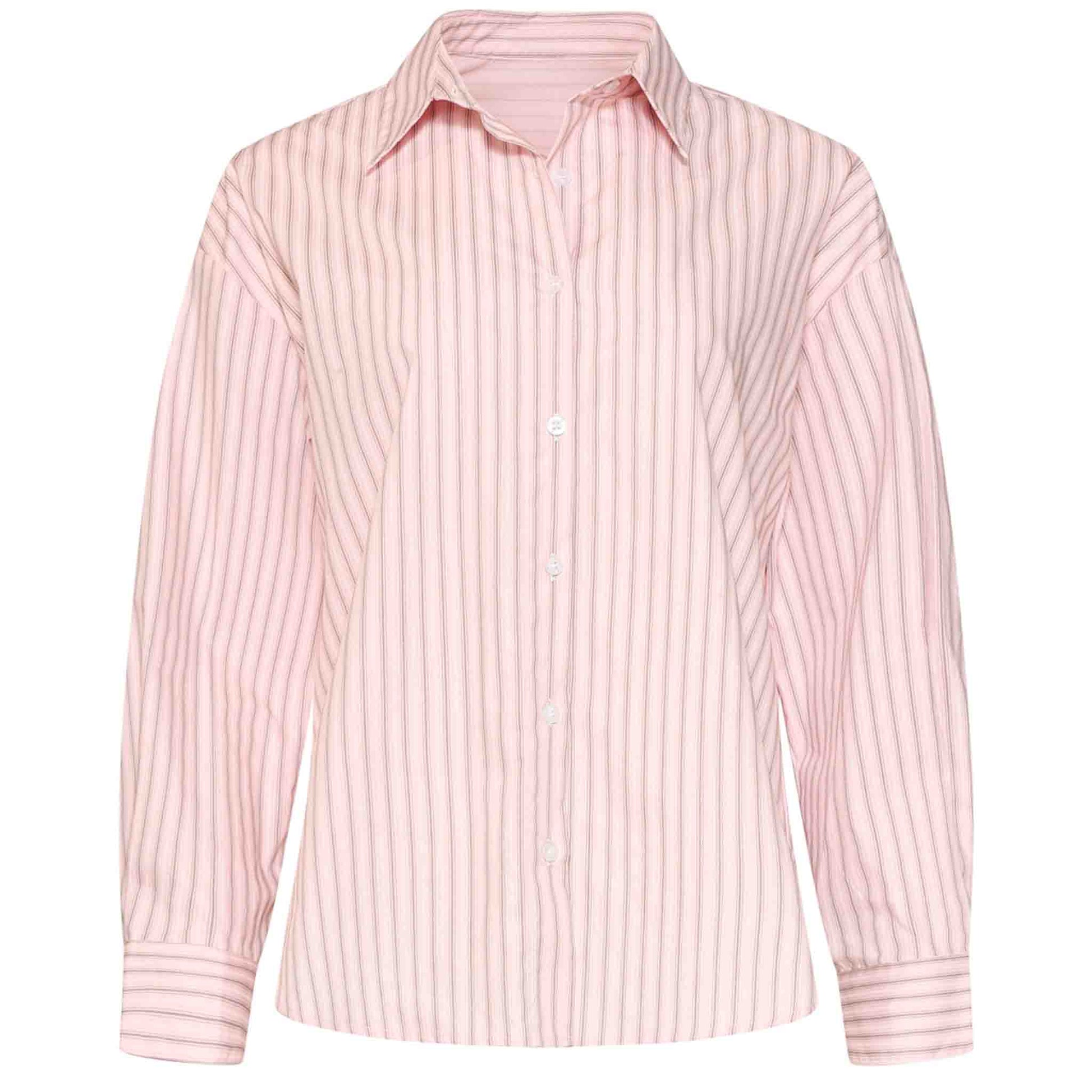 Smashed Lemon Blouse Streep Lichtroze – voorzijde – lange dames mode