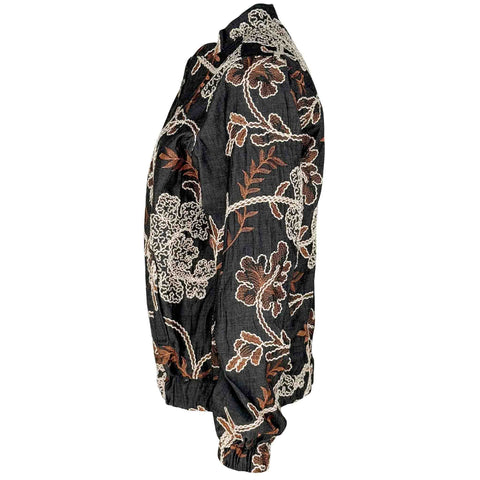 Longlady Bomber Mindie Embroidery Bruin, kleding voor lange vrouwen, zijaanzicht