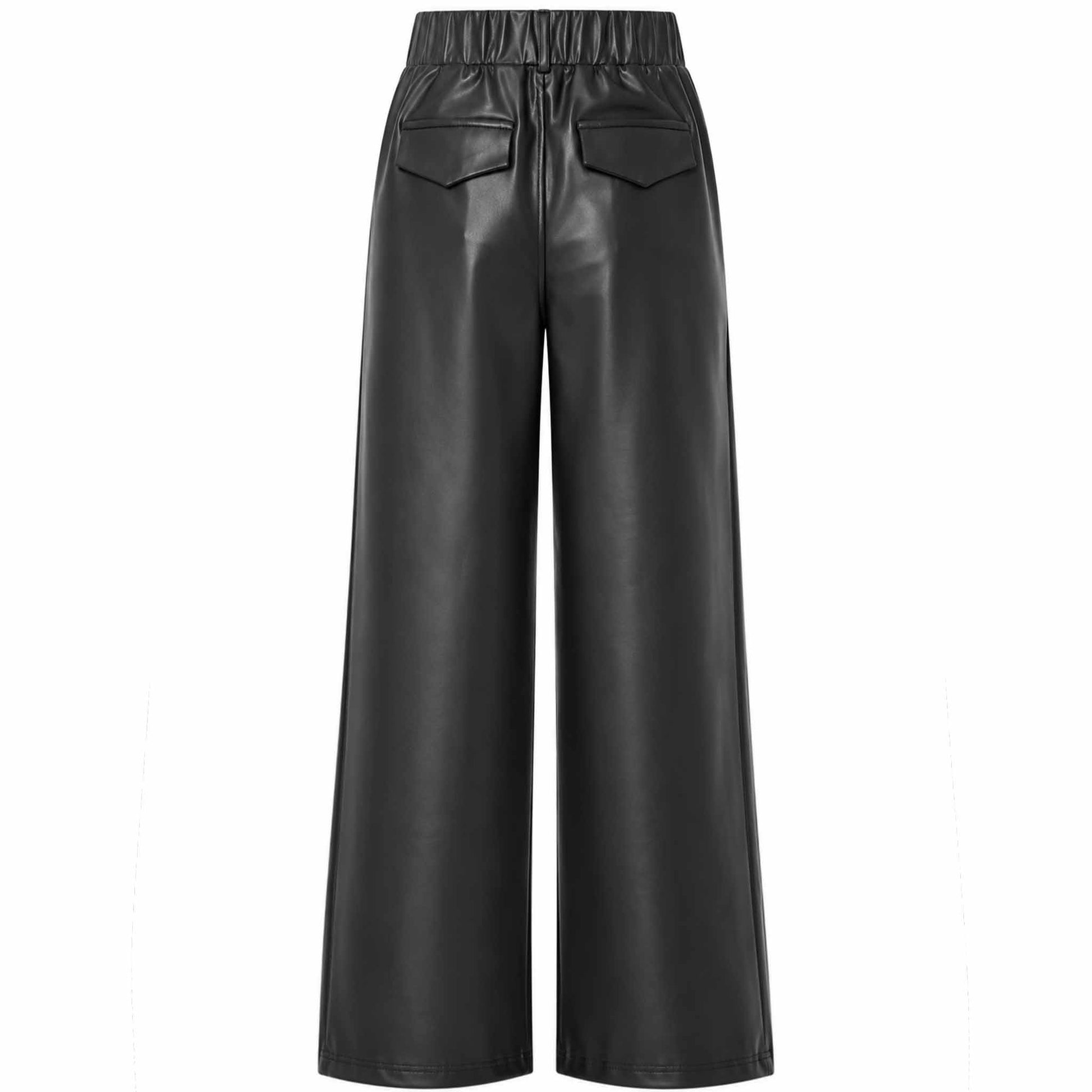 Tall Only-M Broek Vegan Leather Wijd Zwart | Achterkant | lengte 36