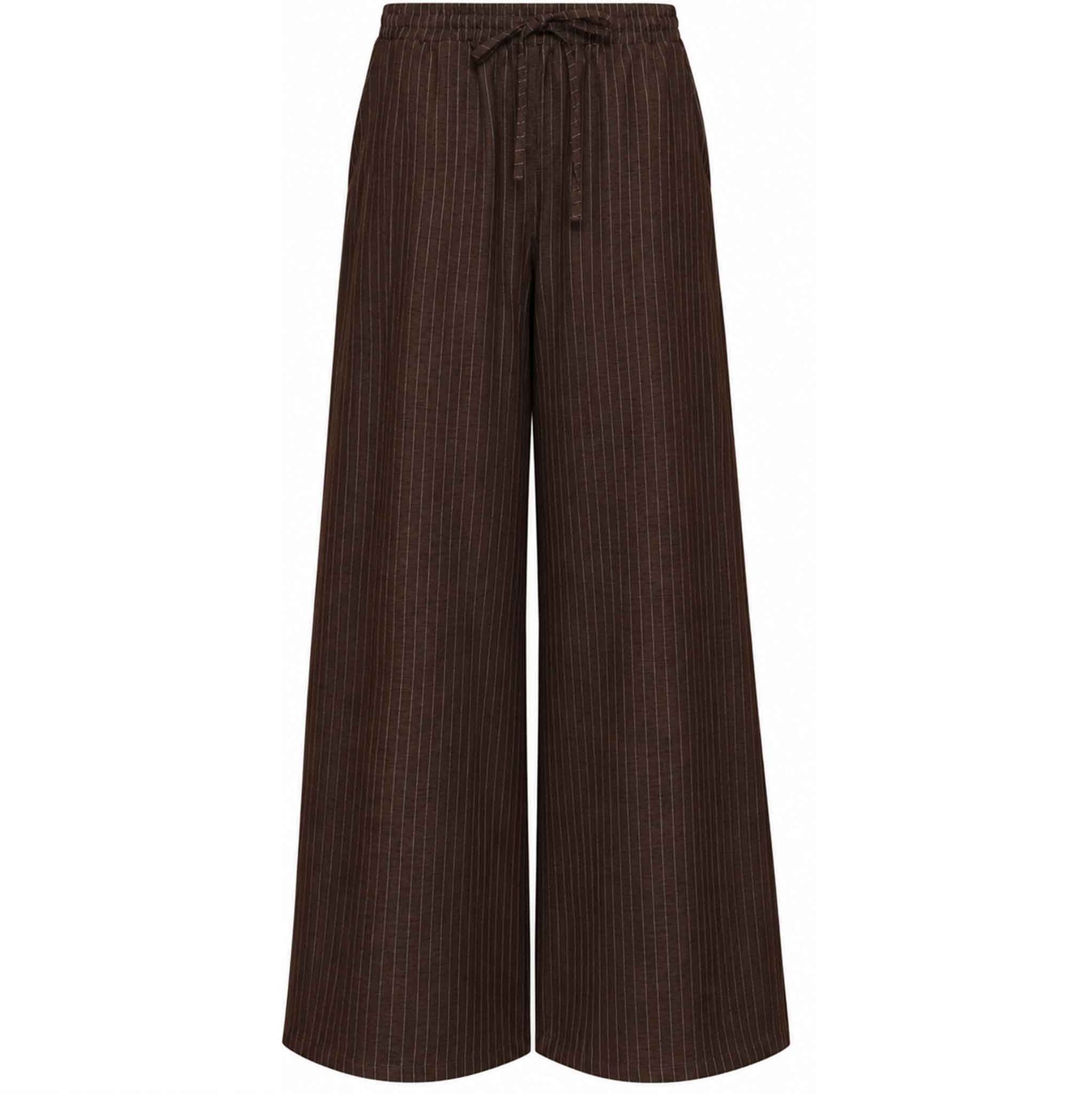 Tall Broek Smashed Lemon Bruin Streep - voorzijde - lange vrouwen kleding