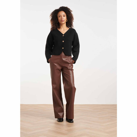 Smashed Lemon Broek Vegan Leather Bruin | Tall