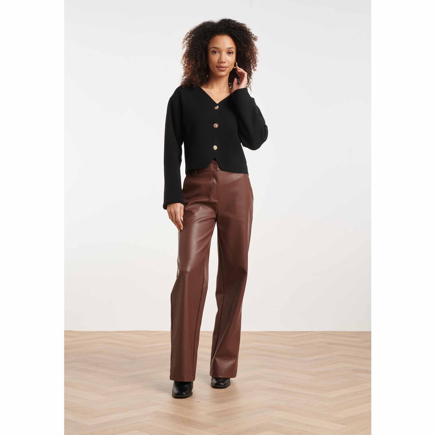 Smashed Lemon Broek Vegan Leather Bruin | Tall