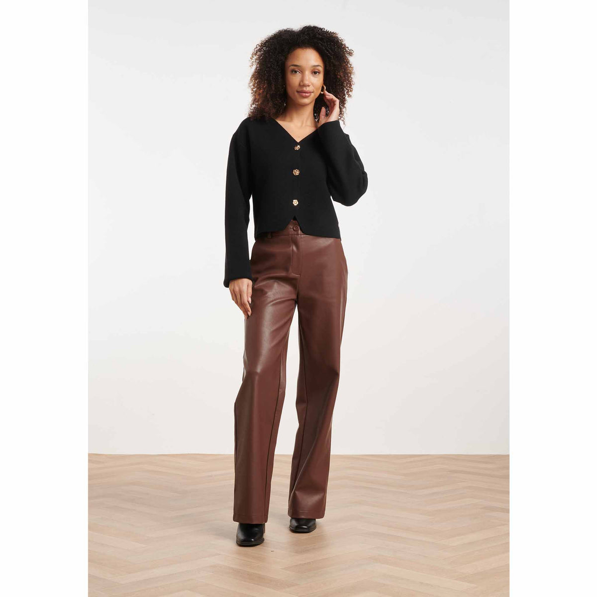 Smashed Lemon Broek Vegan Leather Bruin | Tall