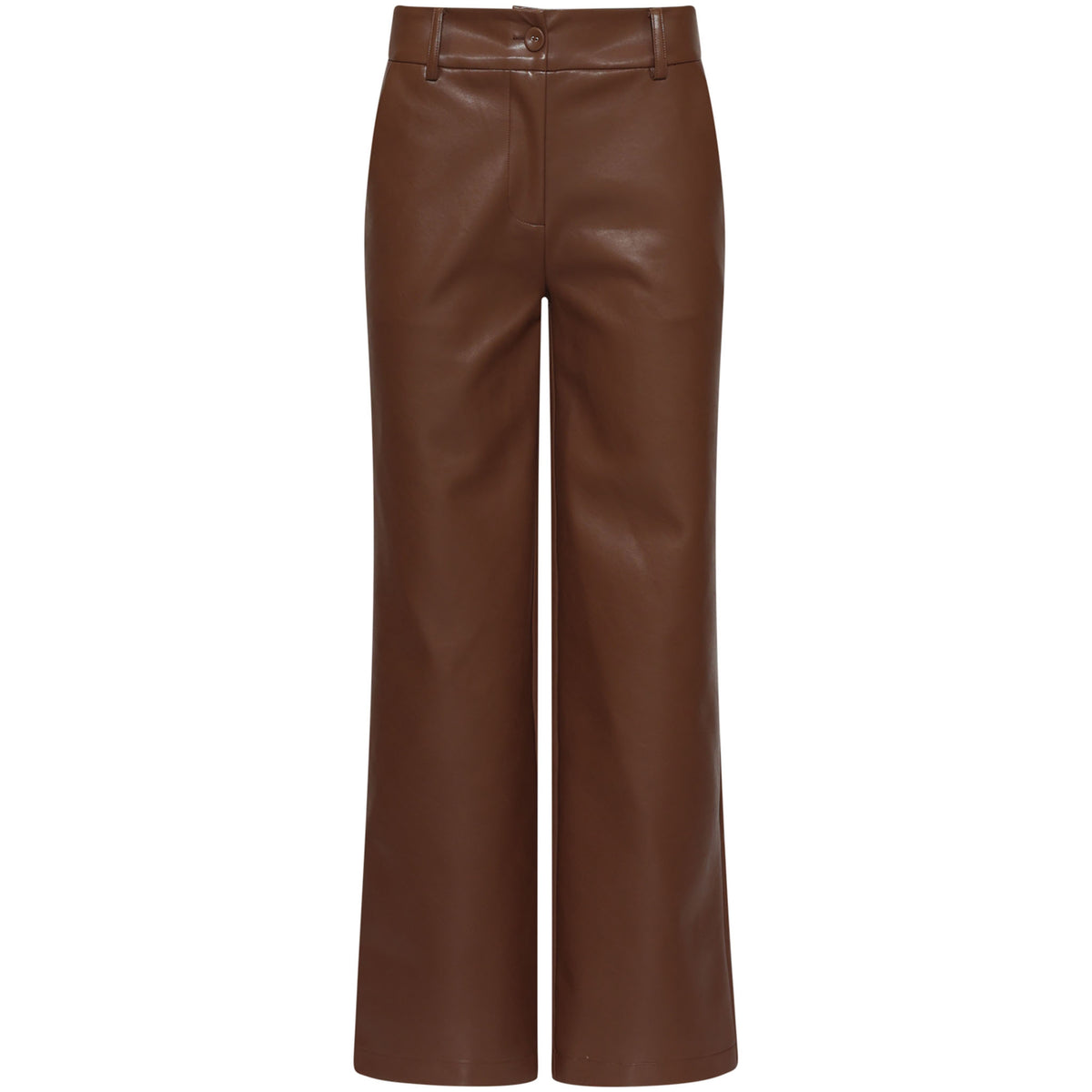 Smashed Lemon Broek Vegan Leather Bruin met extra beenlengte – voorkant – LongLady kleding voor lange dames