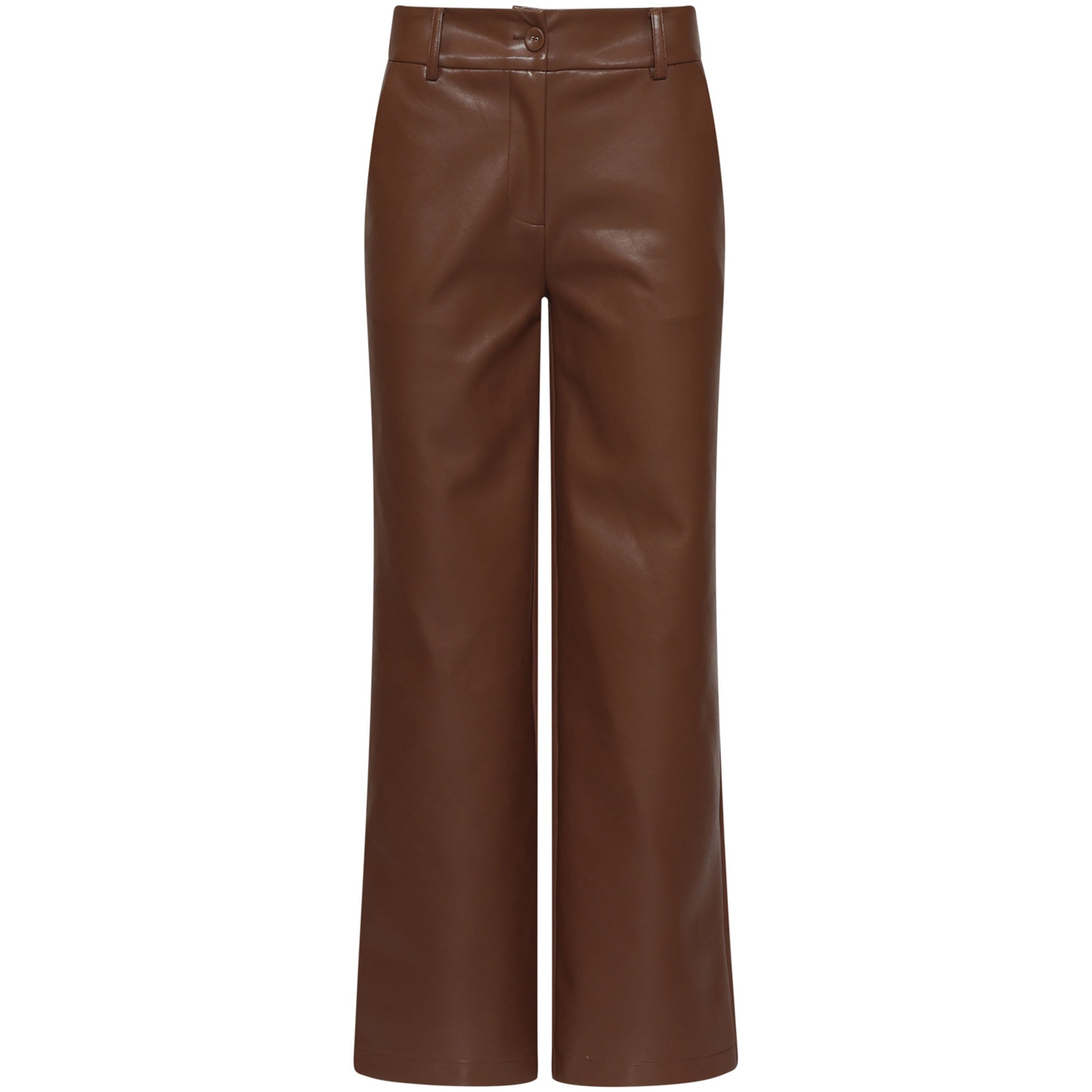 Smashed Lemon Broek Vegan Leather Bruin met extra beenlengte – voorkant – LongLady kleding voor lange dames