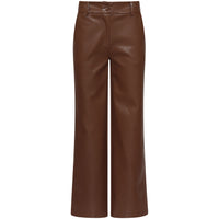 Smashed Lemon Broek Vegan Leather Bruin met extra beenlengte – voorkant – LongLady kleding voor lange dames