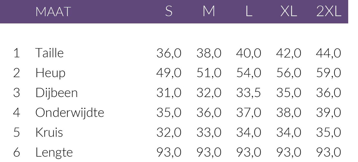 Maattabel BR&DY Broek Amber Zwart | Tall