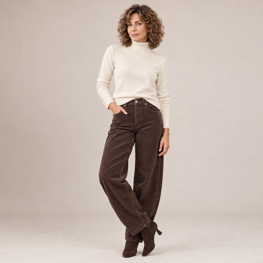 Bloomers Jeans Hanna Barrel Rib Donkerbruin | Tall