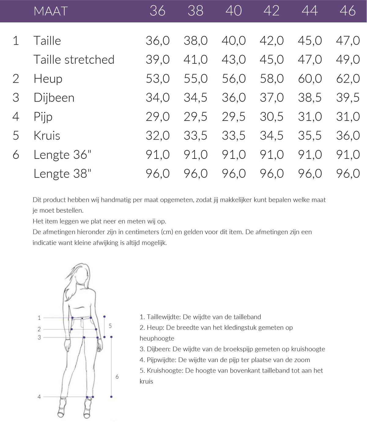 Maattabel Bloomers Broek Luisa Jadegroen | Tall