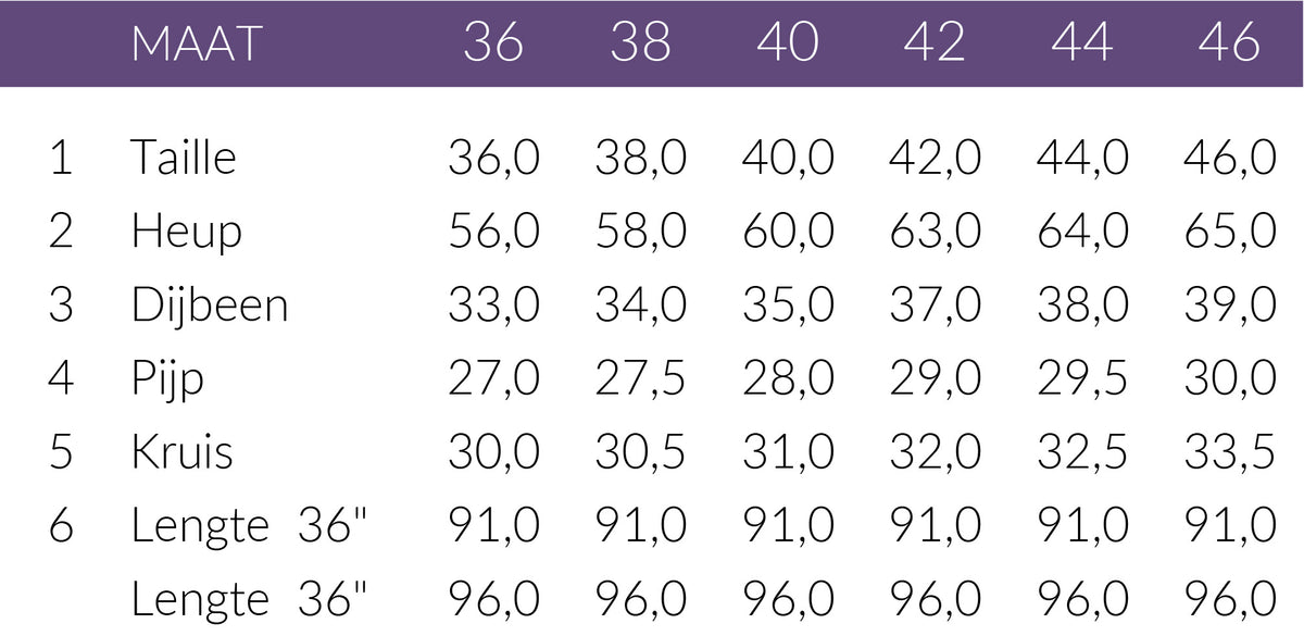 Maattabel Bloomers Broek Mara Donkerbeige | Tall