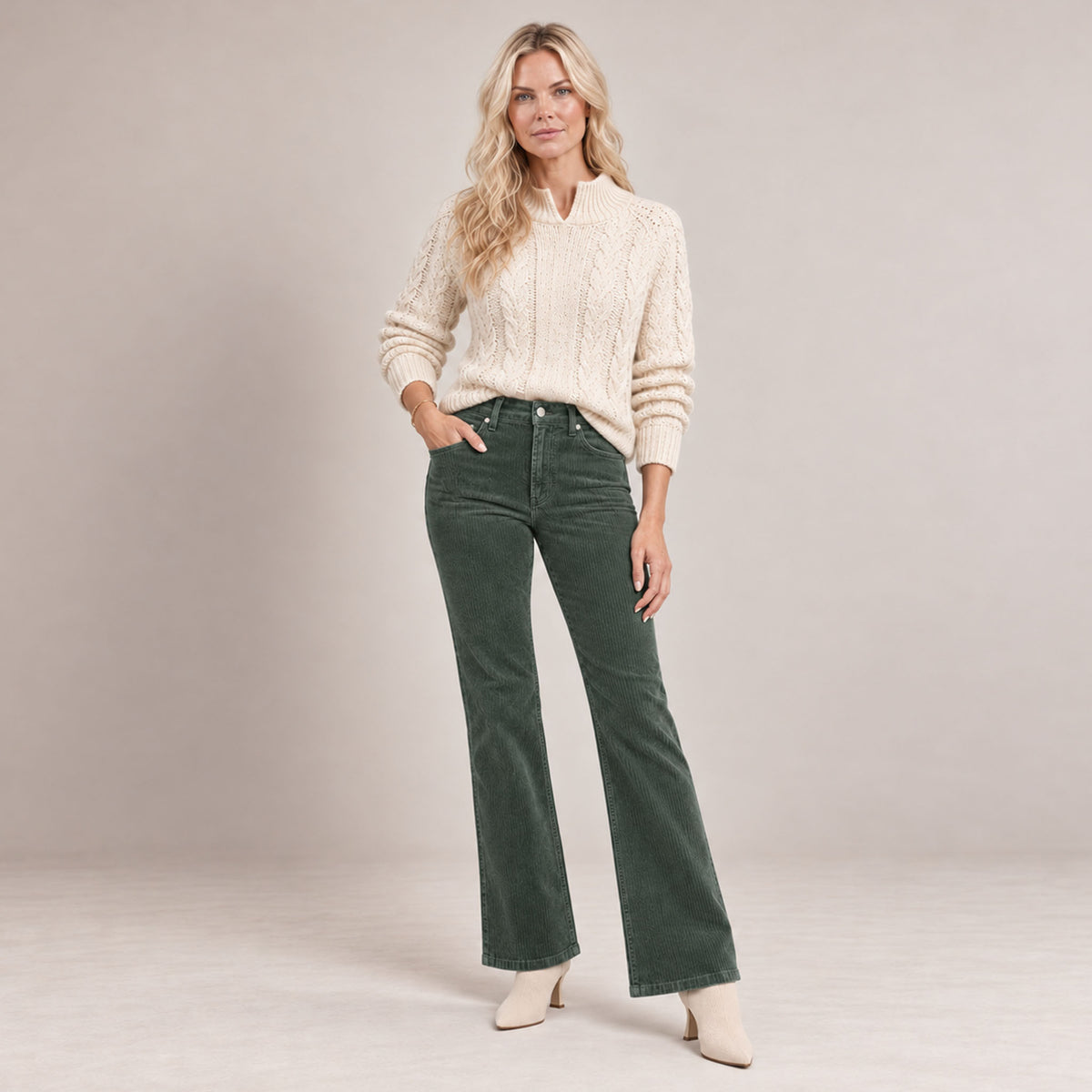 Bloomers Broek Sandra Flared Rib Salie groen | Tall