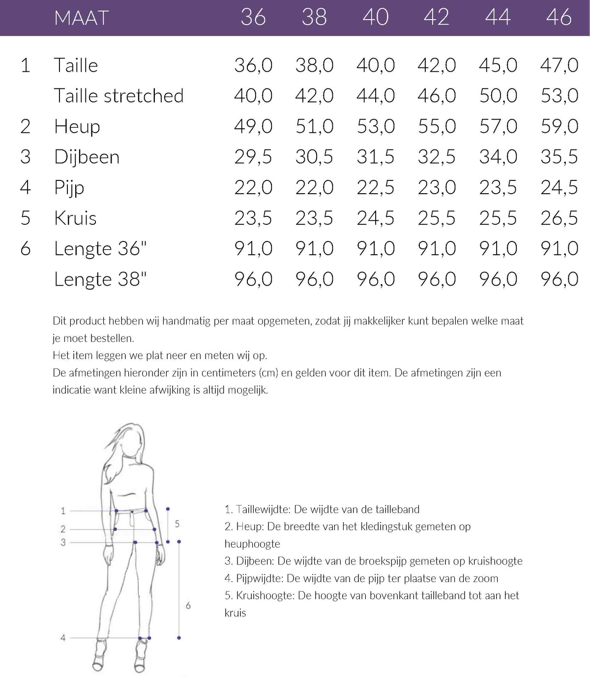Maattabel Bloomers Broek Theresa Blauw | Tall