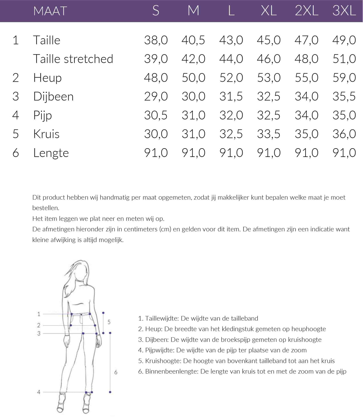 Maattabel TQ Broek Alex Lichtbeige | Tall