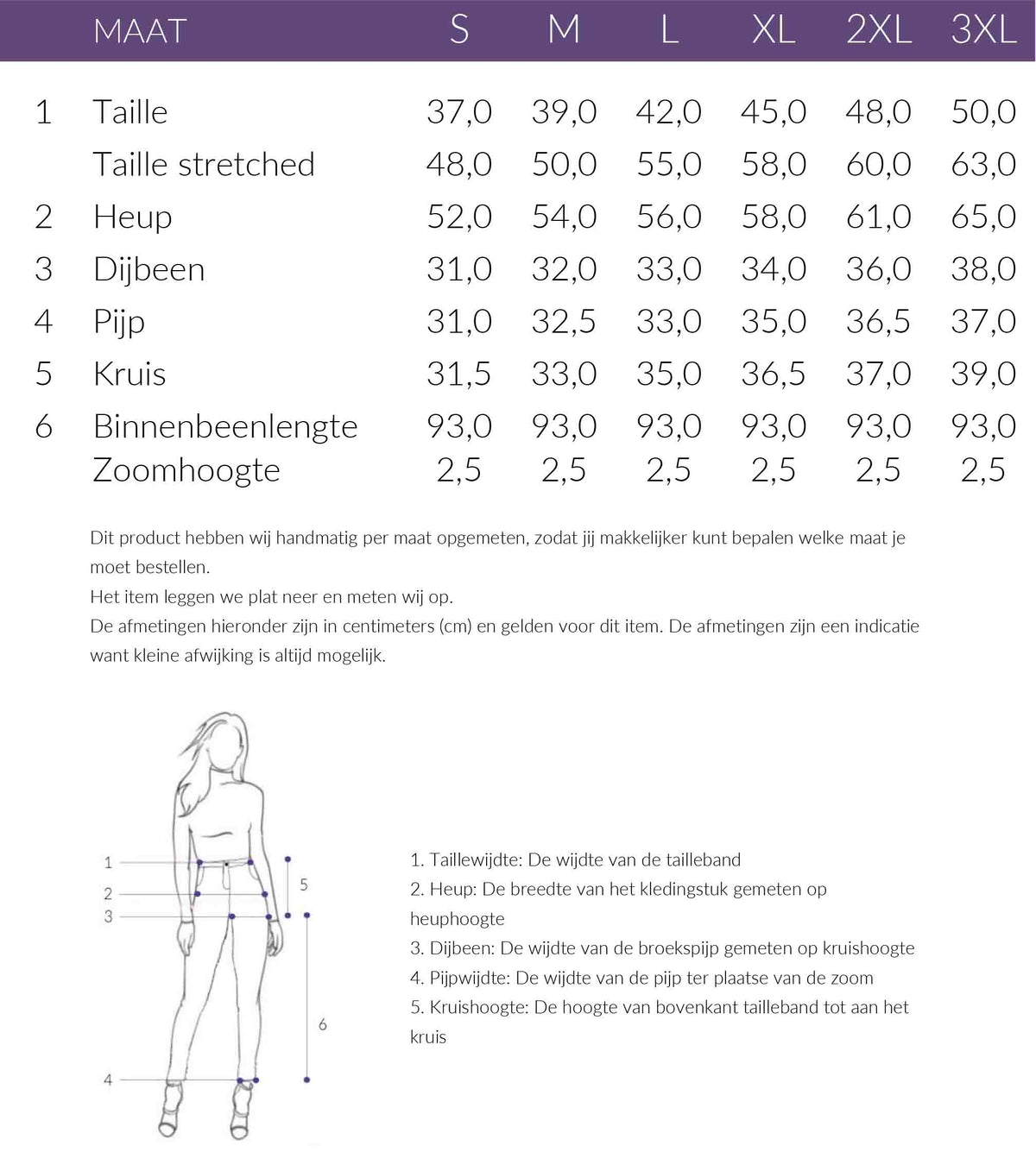 Maattabel ICNK Broek Aleyna Tape Check | Tall