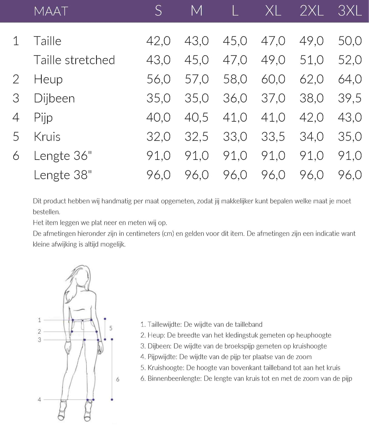 Maattabel TQ Broek Britt Linnen | Tall